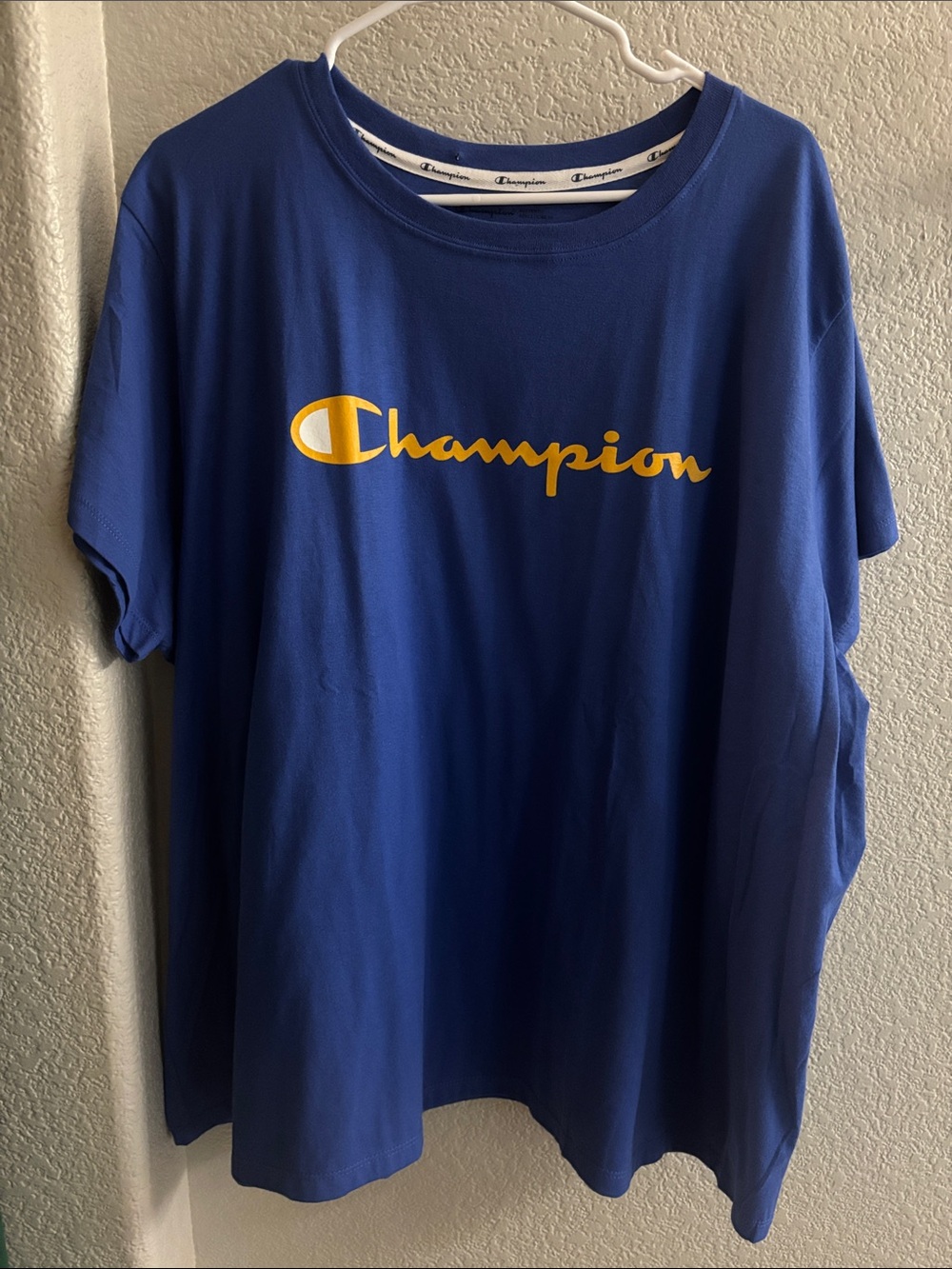 Champion Short Sleeve Tee in Blue with Yellow Logo